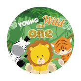 Lofaris Safari Green Forest Happy 1St Birthday Round Backdrop